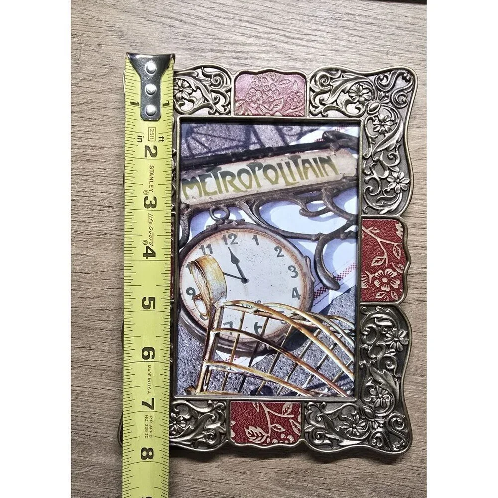 Vintage Ornate Floral Metal & Red Scroll Photo Frame 5.5"x3.5" - Picture 6 of 8